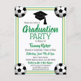 Soccer Green & Gold Graduation Party Invitation Postcard