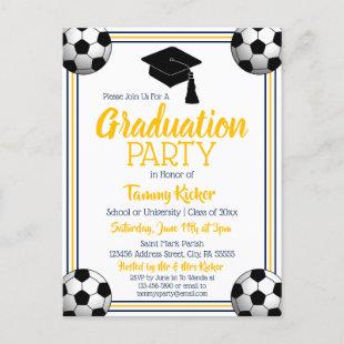 Soccer Navy & Gold Graduation Party Invitation Postcard
