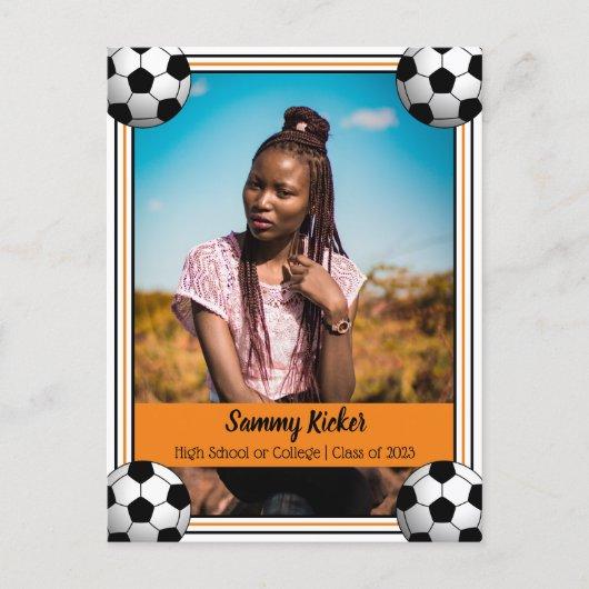 Soccer Orange & Black Graduation Announcement Postcard
