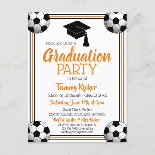Soccer Orange & Black Graduation Party Invitation Postcard