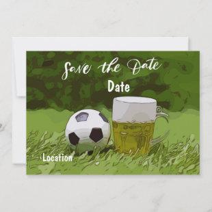 Soccer save the date with beer on green grass  invitation