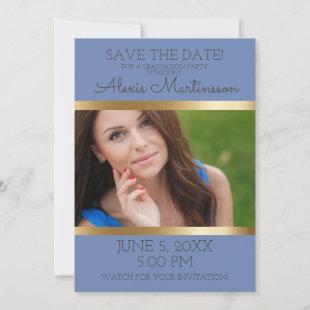 Soft Blue Gold Graduation Party Save Date Photo Save The Date