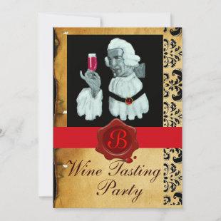 SOMMELIER WINE TASTING PARTY RED WAX SEAL MONOGRAM INVITATION