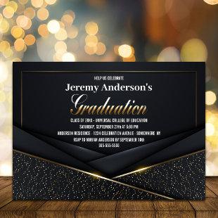 Sophisticated Black Gold Graduation Party Invitation