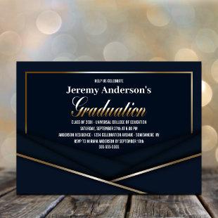 Sophisticated Blue Gold Graduation Party Invitation