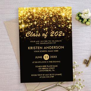 Sophisticated Gold Glitter Glam Sparkle Graduation Invitation