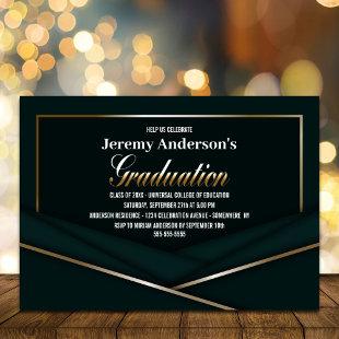 Sophisticated Green Gold Graduation Party Invitation