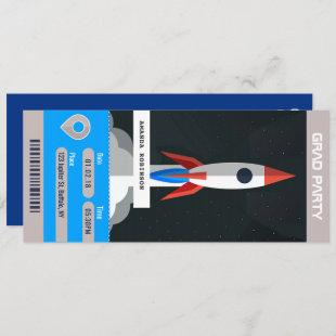 Space Rocket Graduation Party Travel Ticket Invitation