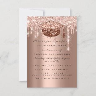 Spark Glitter Drip Rose Gold Graduate   Invitation