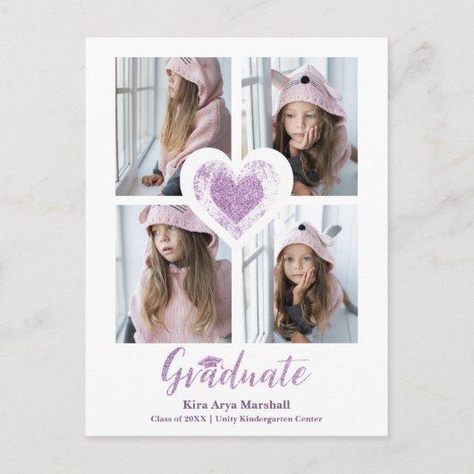 Sparkle Purple Heart Trendy All School Graduation Postcard