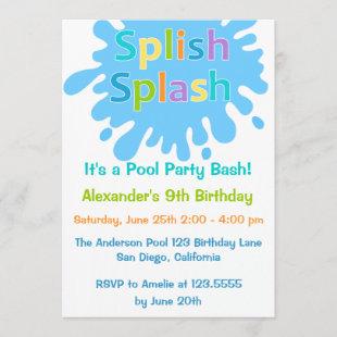 Splish Splash Pool Party Boy Birthday Invitation