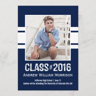 Sport Stripe Class of 2016 Photo Graduation Party Invitation