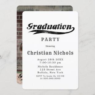Sports Typography Add Photo Graduation Party Invitation