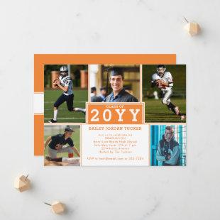 Sporty 5-Photo Orange White Graduation Invitation