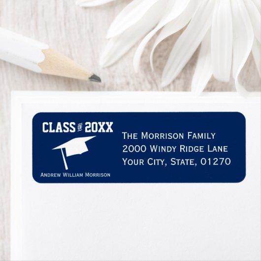 Sporty Classic Blue Graduation Cap Class of 20XX Label