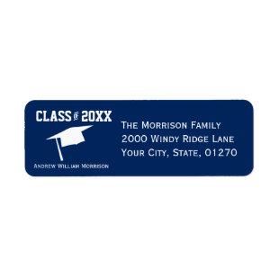 Sporty Classic Blue Graduation Cap Class of 20XX Label
