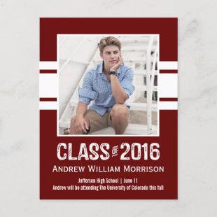 Sporty Prep Graduation Photo Class of 2016 Invitation Postcard