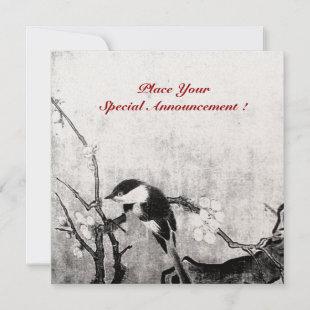 SPRING BIRD MONOGRAM ,Champagne metallic paper Announcement