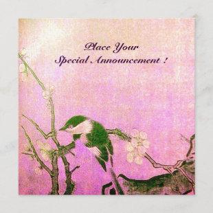 SPRING BIRD MONOGRAM Pink Fuchsia White Brown Announcement
