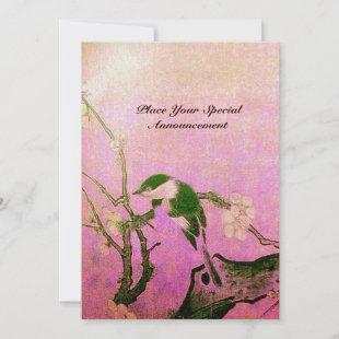 SPRING BIRD MONOGRAM pink fuchsia white brown Invitation