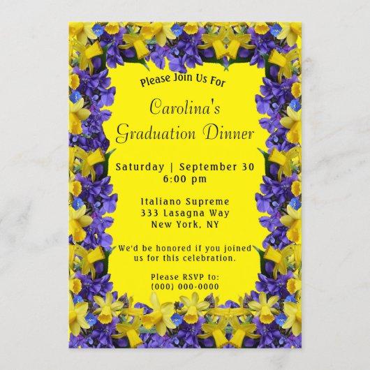 Spring Flowers Frame Yellow Dinner Graduation Invitation