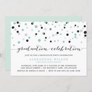 Spring Mint Confetti Dots Graduation Invitation