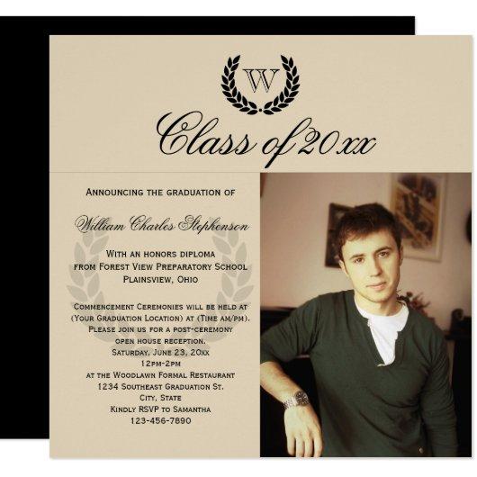Square Letter Monogram Classic Photo Graduation Invitation