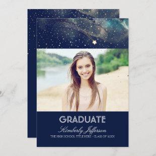 Starry Night and Shooting Star Photo Graduation Invitation