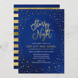 Starry Night Blue Watercolor Faux Gold Scool Dance Invitation