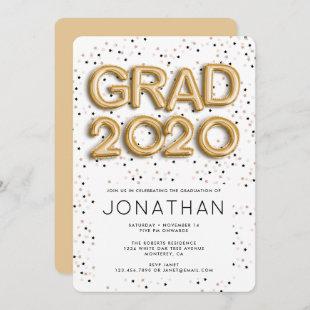Stars n Balloons Gold Foil Grad 2020 Invitation