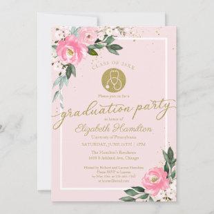 Stethoscope Nursing School Grad Party Pink Floral  Invitation