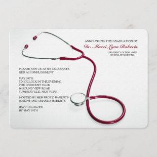 Stethoscope Red Medical School Graduation Invites