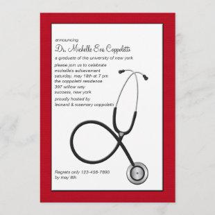 Stethoscope with Red Border Medical Graduation Inv Invitation