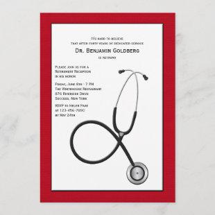 Stethoscope with Red Border Medical Retirement Inv Invitation