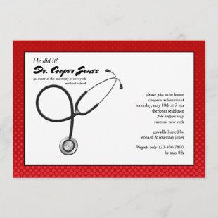 Stethoscope with Red Frame Medical Graduation Inv Invitation