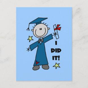 Stick Figure Boy Graduate T-shirts and Gifts Announcement Postcard