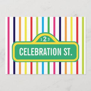 street sign primary colors rainbow modern party invitation