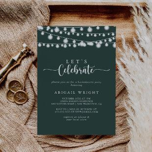 String Lights Green Let's Celebrate Party   Invitation
