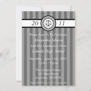 Stripes Law School Graduation Invitations (Gray)