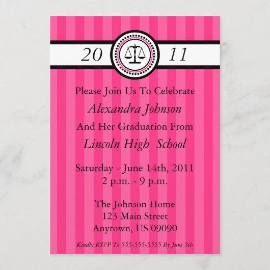 Stripes Law School Graduation Invitations Hot Pink