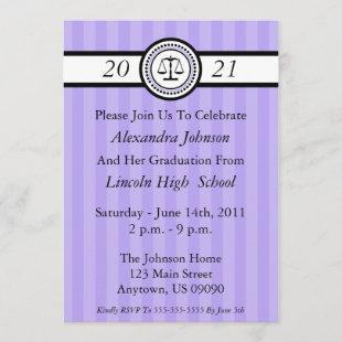 Stripes Law School Graduation Invitations (Violet)