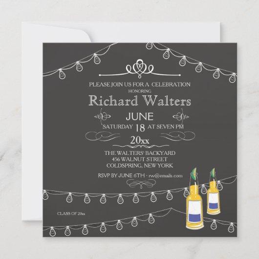 Strung Lights And Beer Graduation Party Invitation