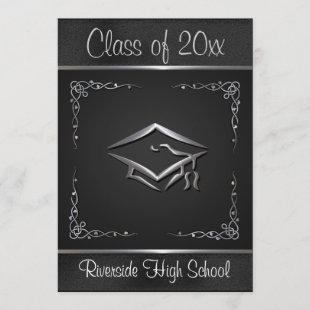 Stylish Black and Silver Graduation Invitations