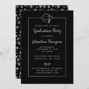 Stylish Black & Silver Graduation Party Invitation