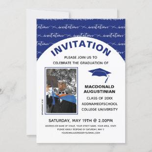 Stylish Blue Graduate Photo Invitation