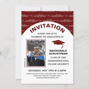 Stylish Burgundy Graduate Photo Invitation