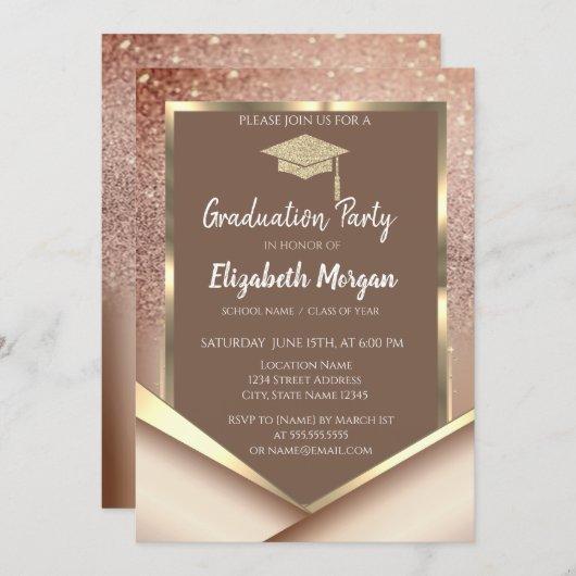 Stylish Chesnut Glitter  Diamonds Graduation Invitation