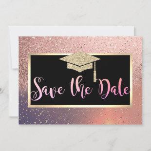 Stylish Glitter Rose Gold Graduation Save The Date
