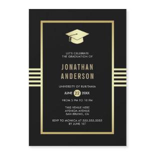 Stylish Gold Border & Grad Cap | Graduation Party Magnetic Invitation