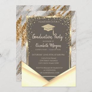 Stylish Gold Glitter Brush Stroke Graduation  Invitation